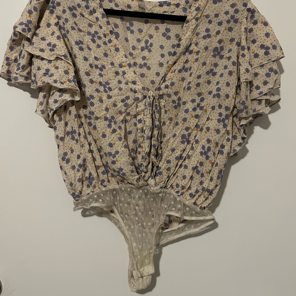 Free People Floral Bodysuit in Cream and Purple